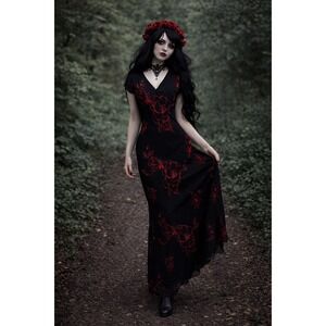 Dressbarn Floral Maxi Dress M Beads Sheer Y2K Whimsigoth Romantic Witchy Fairy